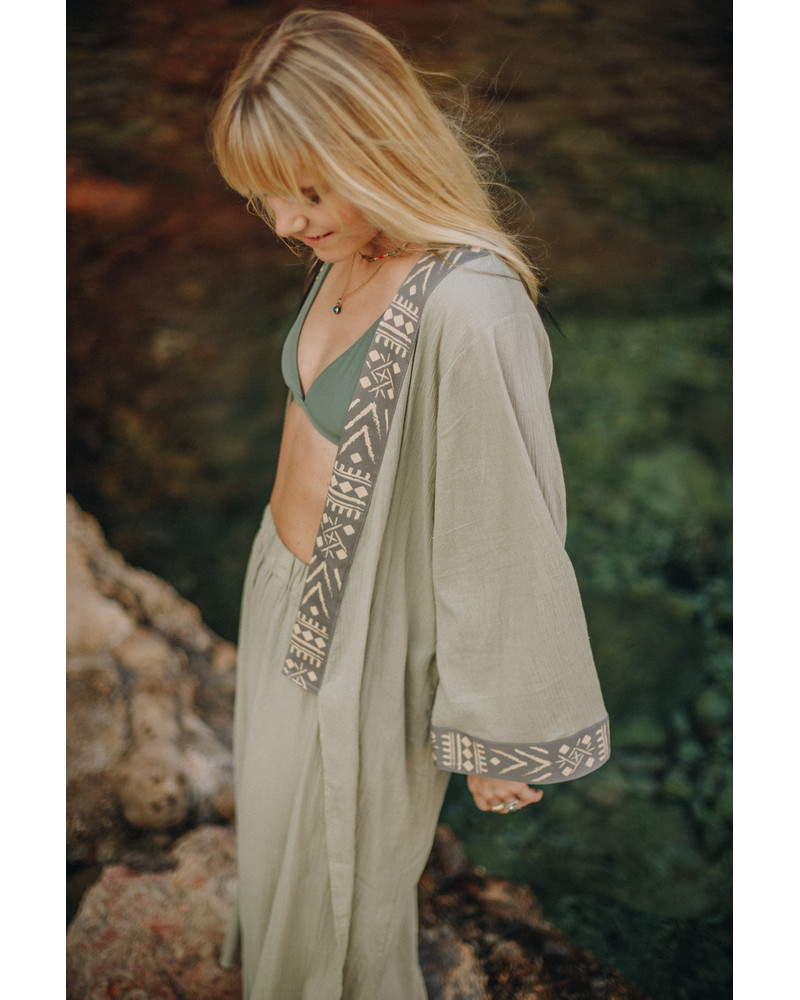 TRIBAL BURN KIMONO GREEN